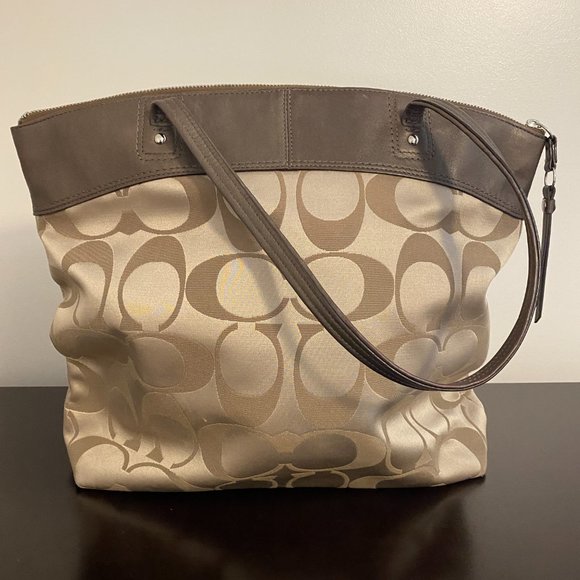 Coach Bronze Brown Gold Signature Laura Fabric Tote - Picture 5 of 9
